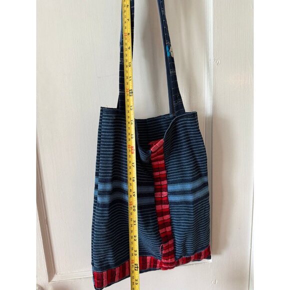 Handwoven Blue and Red Tote Bag - Picture 7 of 12